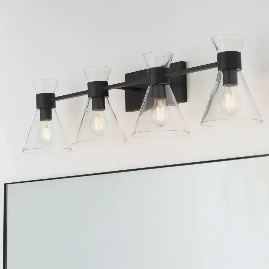 Beldar 4-Light Vanity in Matte Black with Clear Glass - Image 12