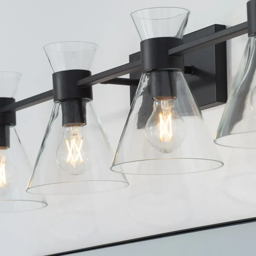 Beldar 4-Light Vanity in Matte Black with Clear Glass - Image 13