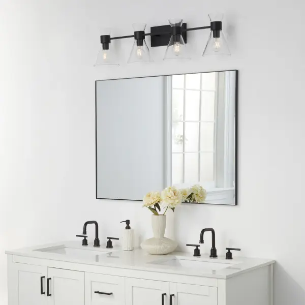 Beldar 4-Light Vanity in Matte Black with Clear Glass - Image 9