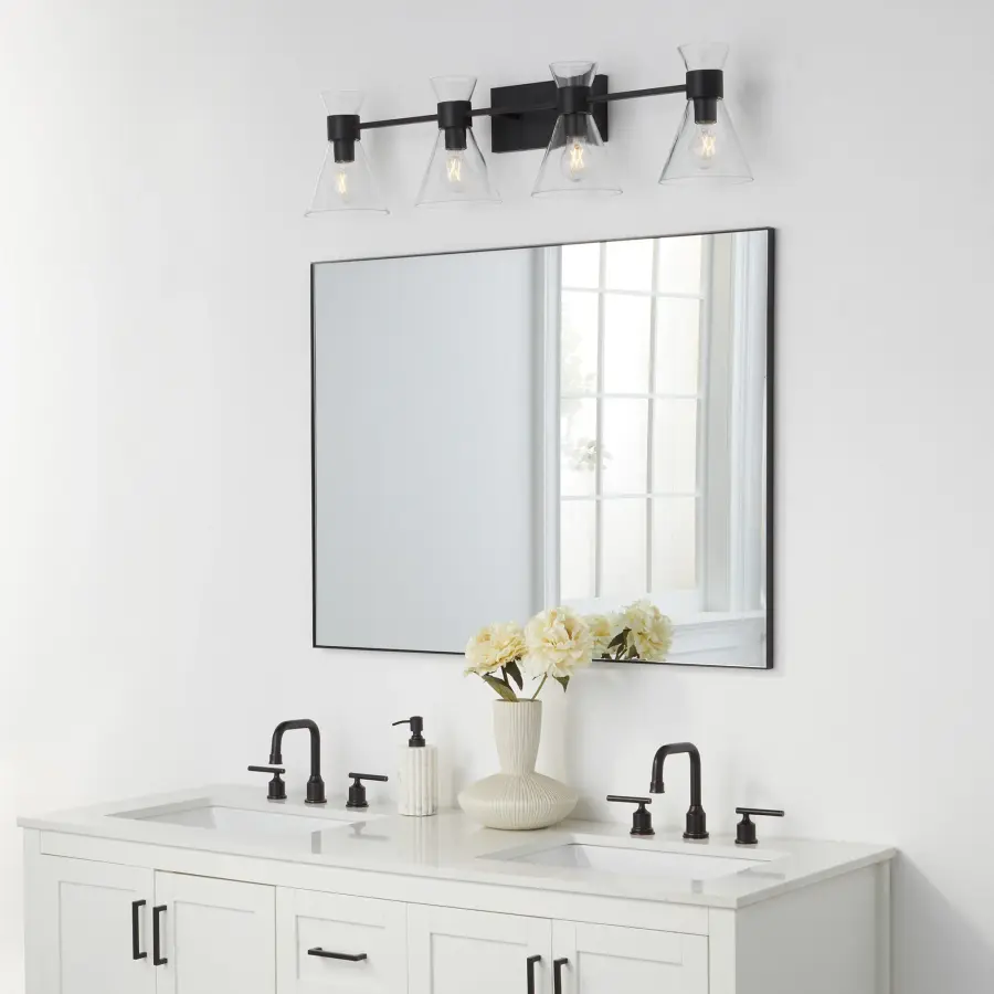 Beldar 4-Light Vanity in Matte Black with Clear Glass - Image 9