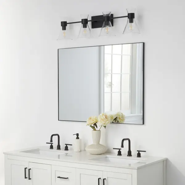 Beldar 4-Light Vanity in Matte Black with Clear Glass - Image 10