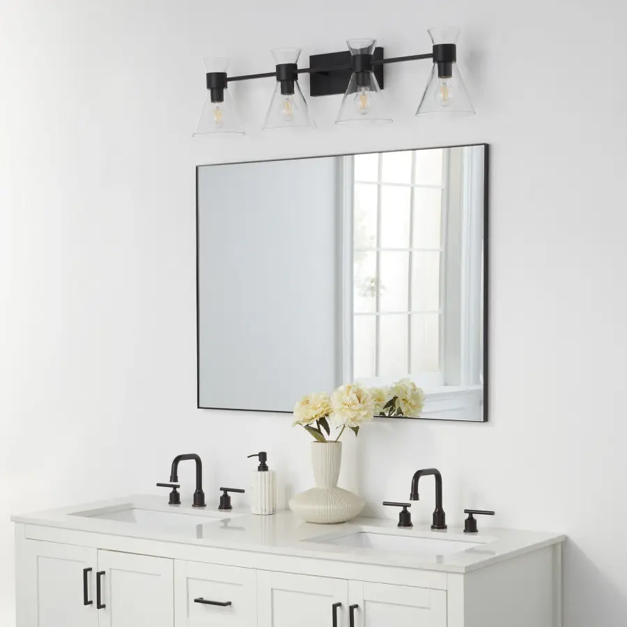 Beldar 4-Light Vanity in Matte Black with Clear Glass - Image 10
