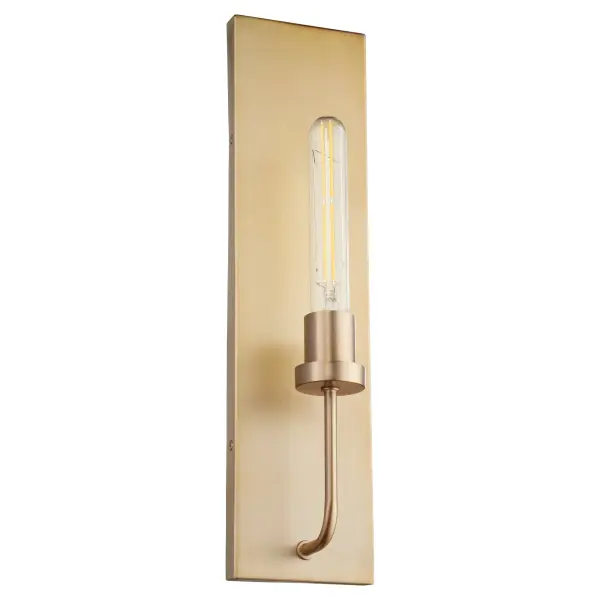 The Sheridan wall sconce delivers understated elegance with its thin lines and solid backdrop design. Perfect for residential spaces seeking crisp, clean lighting with a warm brass accent.