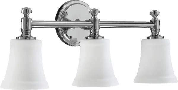 The Rossington vanity light offers exceptional versatility with clean lines and soft curves that complement both modern lofts and traditional homes. Clear seeded glass shades provide character while chrome finish adds timeless appeal.