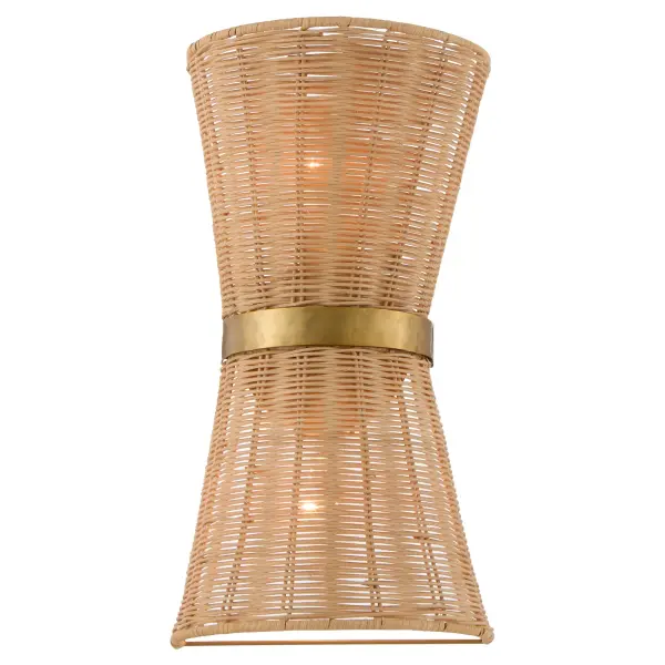 The Fairview Wall Sconce beautifully blends organic rattan texture with refined brushed brass metalwork, creating a warm, inviting ambiance. Perfect for adding natural warmth and visual interest to contemporary and transitional spaces. - alternate view