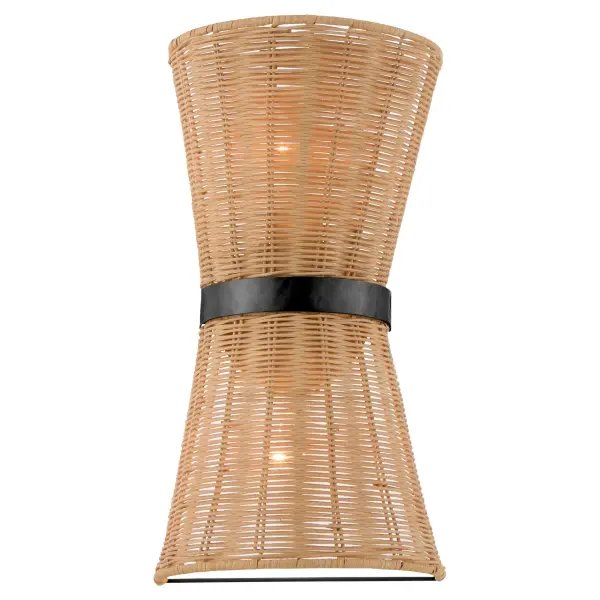 The Fairview wall sconce beautifully blends organic rattan with contemporary matte black metal, creating a warm, textured lighting solution. Its natural materials and graceful design add comfort and visual interest to any space. - alternate view
