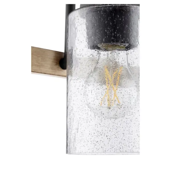 The Pepper Glass 4-Light Vanity combines rustic farmhouse aesthetics with industrial edge. Clear seeded glass shades and a two-toned Driftwood/Noir finish create vintage character while providing ample task lighting for grooming areas. - alternate view