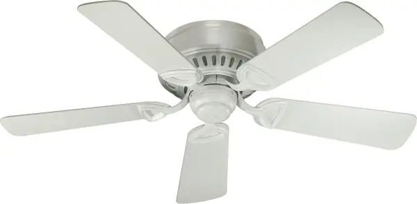 The Medallion 42" hugger fan delivers reliable airflow in a classic white finish, ideal for bedrooms and smaller rooms with limited ceiling clearance. Its flush-mount design maximizes headroom while maintaining traditional styling.