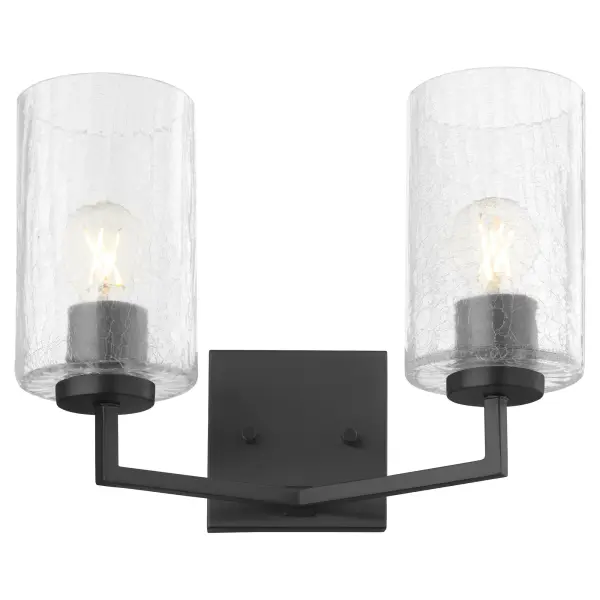 The Merrick 2-Light Vanity combines simple elegance with straightforward design, featuring right angles and a smooth matte black finish. Perfect for transitional spaces seeking understated sophistication. - alternate view