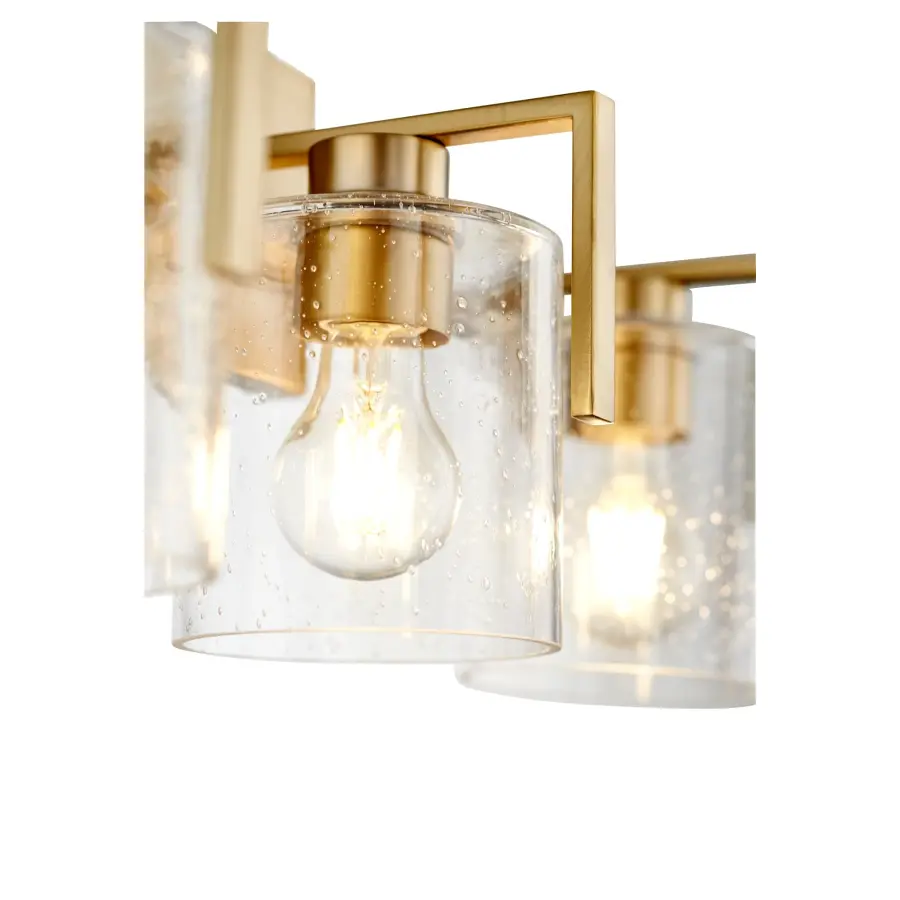 Three-Light Clear Seeded Glass Vanity Light in Aged Brass - Image 2