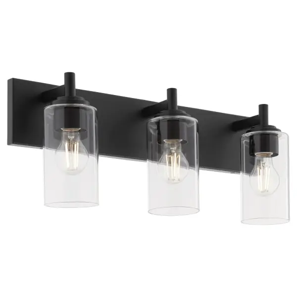 The Fallstaff 3-Light Vanity combines modern design with practical versatility. Featuring clear glass shades and interchangeable socket decos in three finishes, it offers customizable style for contemporary bathrooms. - alternate view