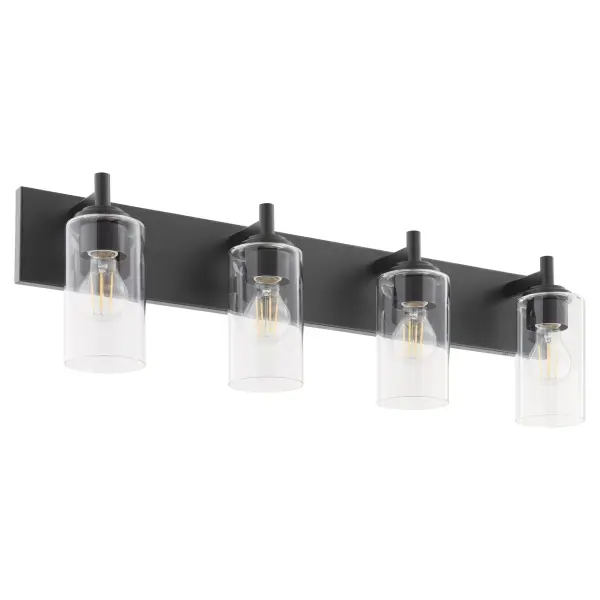The Fallstaff 4-light vanity combines modern design with practical versatility. Featuring clear glass shades and interchangeable socket decos in three finishes, it offers customizable style and ample illumination for bathrooms.