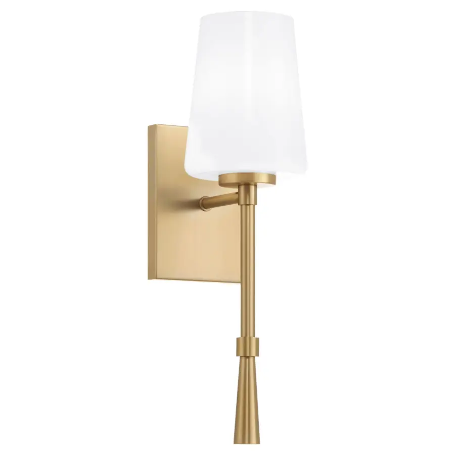 Goodwin 1-Light Wall Sconce in Aged Brass with Opal Glass - Image 1