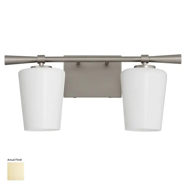 The Goodwin 2-Light Vanity combines traditional elegance with modern functionality. Featuring soft opal glass shades and a warm aged brass finish, this fixture provides excellent task lighting for bathrooms while adding sophisticated style.