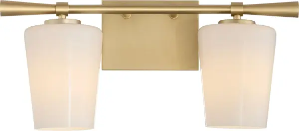 The Goodwin 2-Light Vanity combines traditional elegance with modern functionality. Featuring soft opal glass shades and a warm aged brass finish, this fixture provides excellent task lighting for bathrooms while adding sophisticated style. - alternate view
