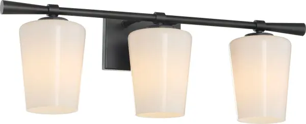 The Goodwin 3-Light Vanity combines timeless opal glass shades with a contemporary matte black finish, delivering even, flattering illumination perfect for bathroom mirrors and vanity areas. - alternate view