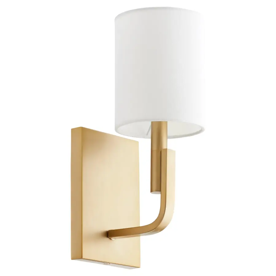 Elegant Transitional Sconce with Warm Brass Finish and Linen Shade - Image 1