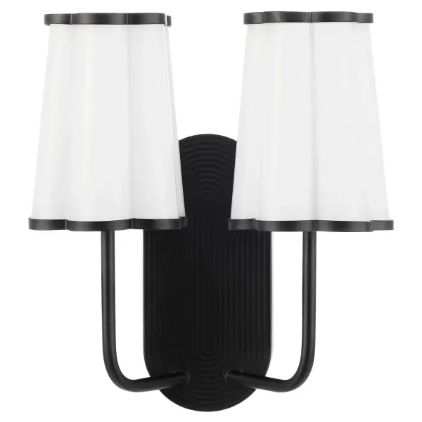 The Belinder 2-light wall sconce brings Tamara Day's 'laid-back luxe' aesthetic to life with distinctive scalloped glass shades and a refined ribbed backplate. The matte black finish adds contemporary sophistication while maintaining versatility across design styles.
