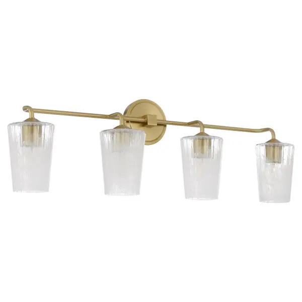 The Providence 4-Light Vanity combines clean lines with warm aged brass and milky white glass shades for a sophisticated bathroom lighting solution. Its minimalist design works beautifully in both modern and transitional spaces.
