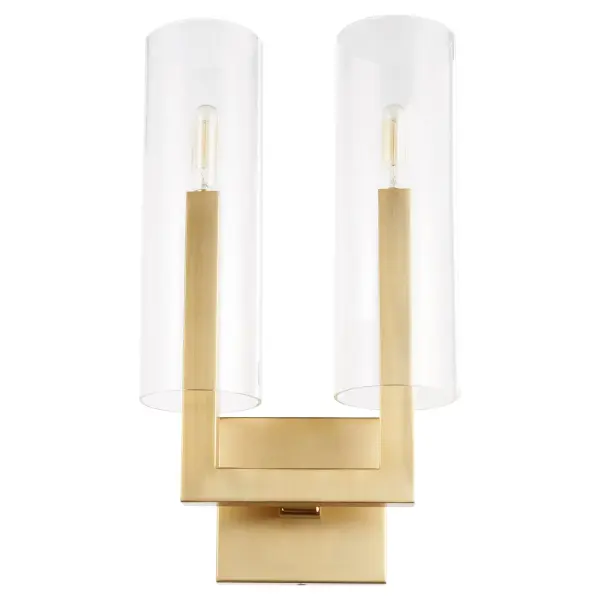 The Harbin 2-Light Wall Sconce delivers understated elegance with its thin lines and open-back design. The aged brass finish adds warmth while maintaining a crisp, modern aesthetic perfect for residential spaces.