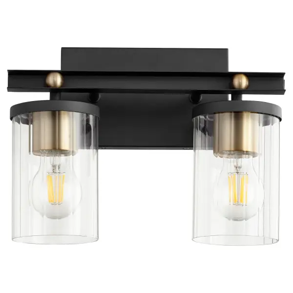 Empire 2-Light Vanity in Black with Aged Brass - Image 1