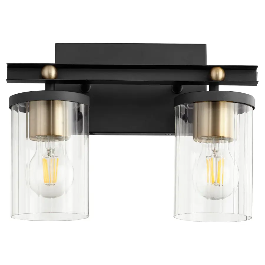 Empire 2-Light Vanity in Black with Aged Brass - Image 1