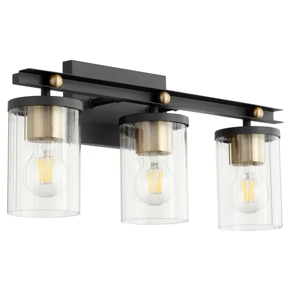 Empire 3-Light Vanity in Black with Aged Brass - Image 1