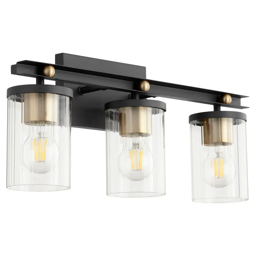 Empire 3-Light Vanity in Black with Aged Brass - Image 1