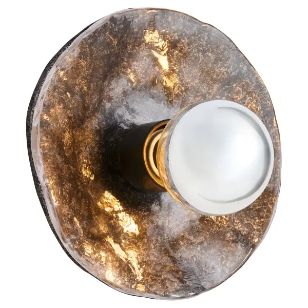 The Del Rey wall sconce delivers contemporary sophistication with its bold matte black finish accented by brushed brass details. Artisan glass creates beautiful light diffusion, making it ideal for creating ambient lighting in hallways, bathrooms, or as accent lighting in living spaces. - alternate view