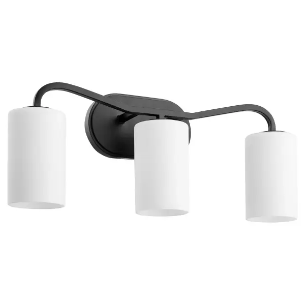 The Rutherford 3-Light Vanity blends historical charm with contemporary minimalism. Its matte black finish and satin opal glass shades deliver understated elegance perfect for modern bathrooms seeking classic sophistication.