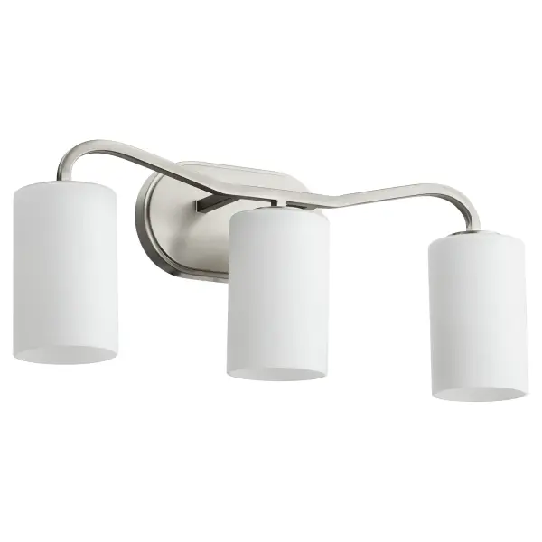 The Rutherford 3-Light Vanity blends historical charm with modern simplicity. Featuring satin opal glass shades and a refined satin nickel finish, this fixture brings understated elegance to bathrooms without busy adornments.