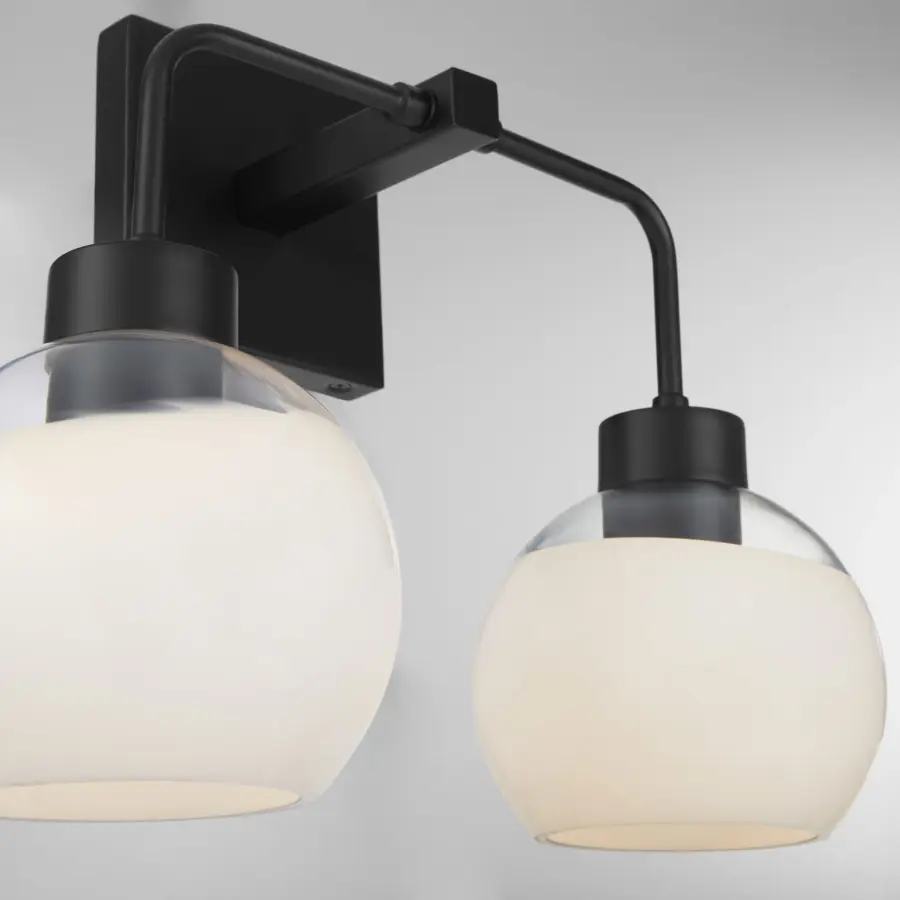 Lacy 2-Light Vanity Light with Layered White Glass in Matte Black - Image 3