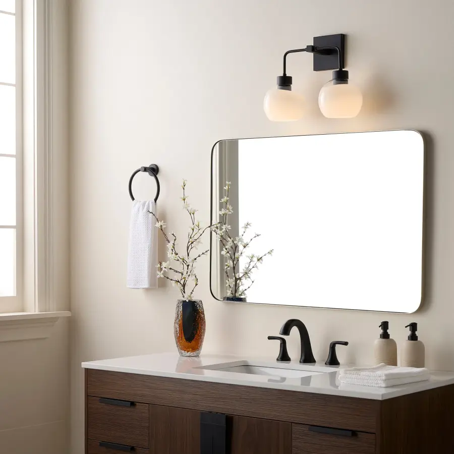 Lacy 2-Light Vanity Light with Layered White Glass in Matte Black - Image 6