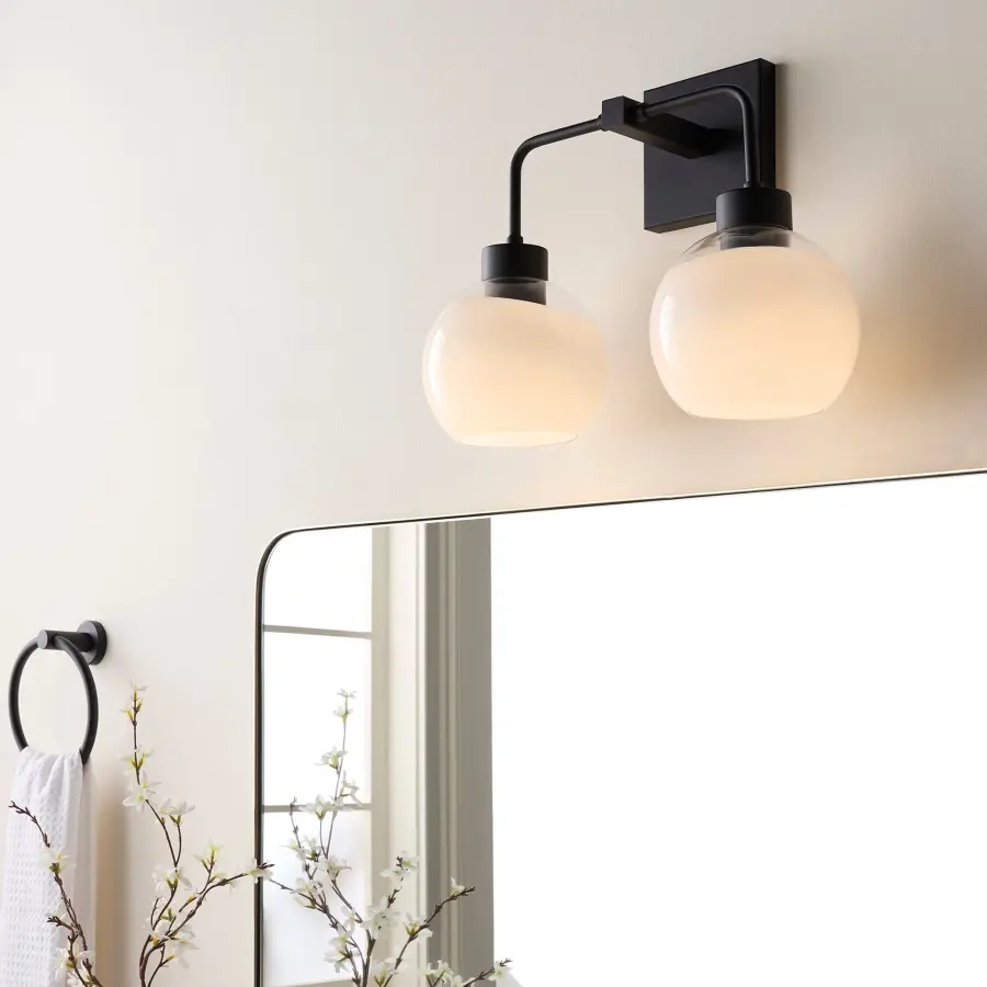 Lacy 2-Light Vanity Light with Layered White Glass in Matte Black - Image 7