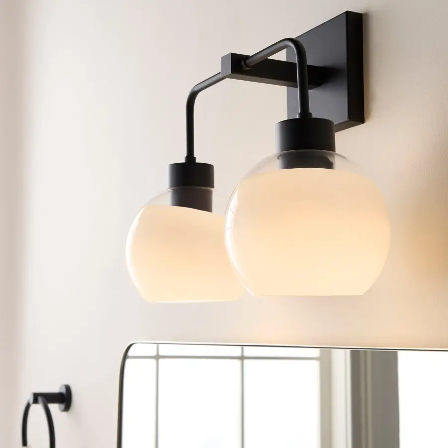 Lacy 2-Light Vanity Light with Layered White Glass in Matte Black - Image 8