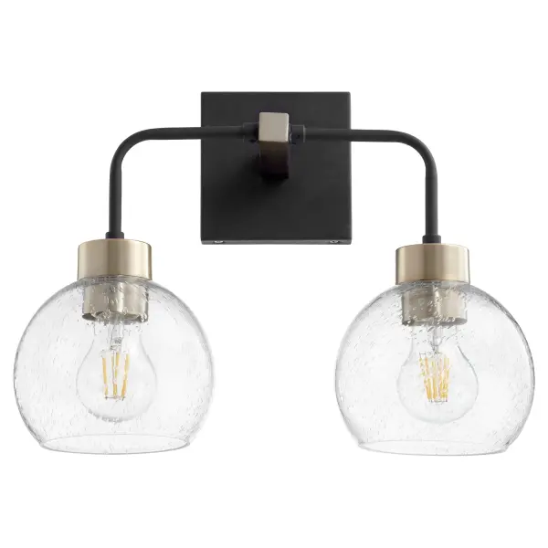 Lacy 2-Light Vanity in Black and Aged Brass
