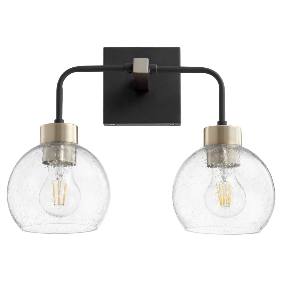 Lacy 2-Light Vanity in Black and Aged Brass