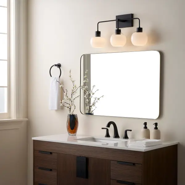 Lacy 3-Light Vanity Light with Layered White Glass in Matte Black - Image 6