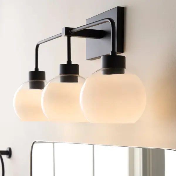 Lacy 3-Light Vanity Light with Layered White Glass in Matte Black - Image 7