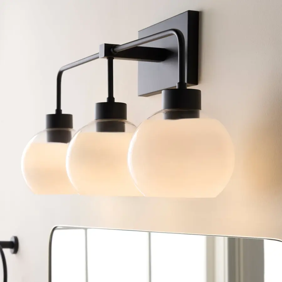 Lacy 3-Light Vanity Light with Layered White Glass in Matte Black - Image 7