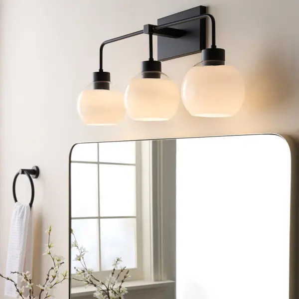 Lacy 3-Light Vanity Light with Layered White Glass in Matte Black - Image 8