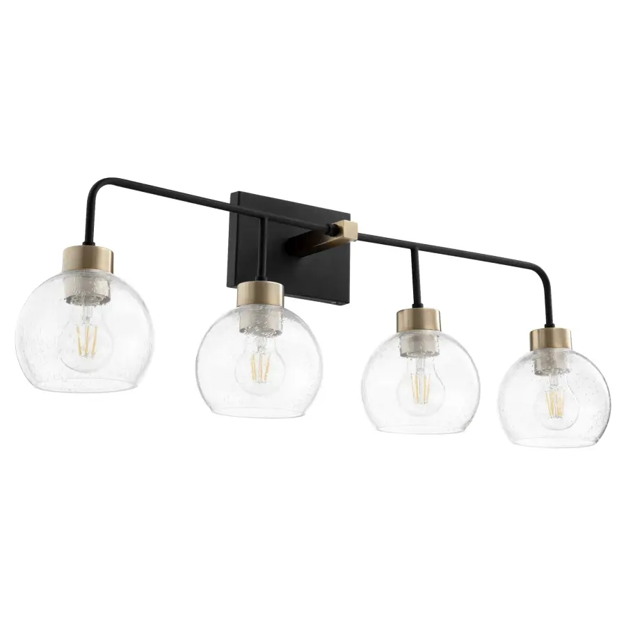 Lacy 4-Light Vanity in Black and Aged Brass