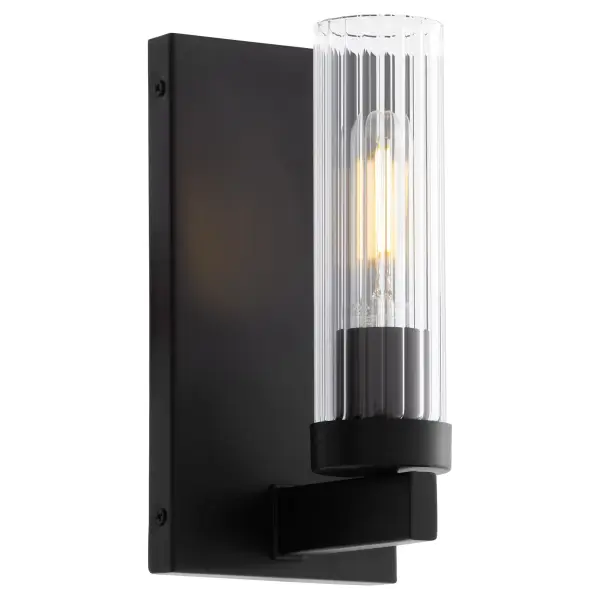 The Kilbey 1-Light Vanity combines industrial design with refined details through its clear fluted glass shade and matte black finish. Perfect for smaller bathrooms or powder rooms seeking a modern aesthetic. - alternate view
