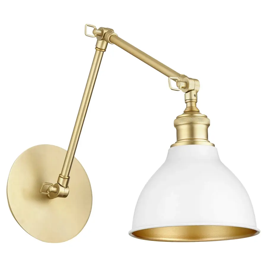Two-Tone Studio Wall Sconce in White & Aged Brass