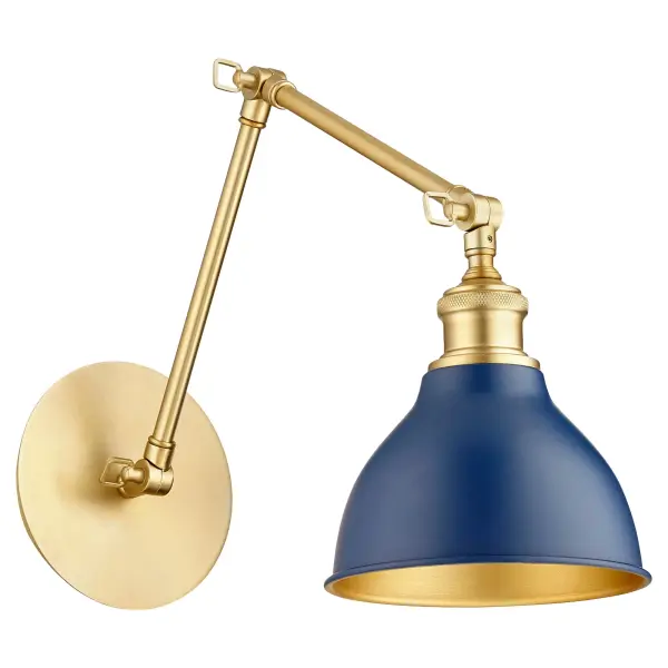 Two-Toned Blue & Aged Brass Adjustable Wall Sconce