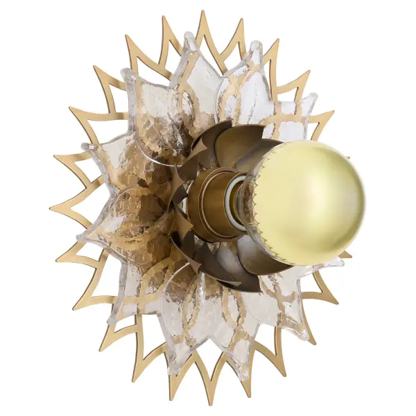 The Ondine wall sconce brings mythical elegance to any space with its layered, lotus-inspired design. Perfect for creating dramatic visual displays when arranged in patterns or symmetrically paired.