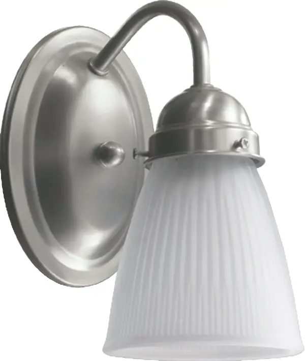 This elegant single-light wall sconce combines graceful round elements with classic detailing in a versatile satin nickel finish. The frosted glass shade provides soft, diffused lighting perfect for hallways and bedrooms.