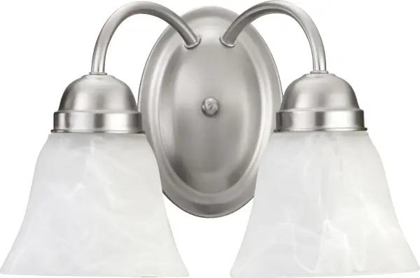 This 2-light vanity fixture combines graceful round elements with classic detailing in a versatile Satin Nickel finish. Perfect for bathrooms and hallways, it delivers timeless style at an accessible price point.