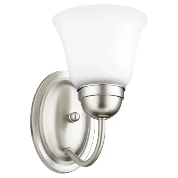 This elegant wall sconce combines graceful round elements with traditional styling in a versatile Satin Nickel finish. Perfect for adding ambient lighting and classic charm to hallways, bedrooms, and bathrooms.