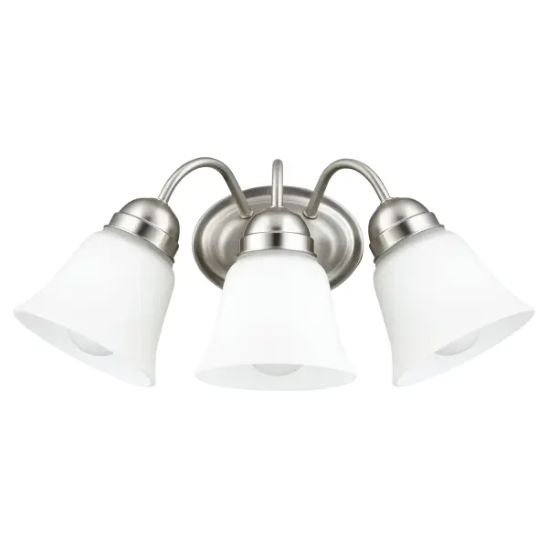 This 3-light wall sconce combines graceful round elements with classic detailing in a versatile Satin Nickel finish. Perfect for adding traditional charm to hallways, bedrooms, and bathrooms at an accessible price point.